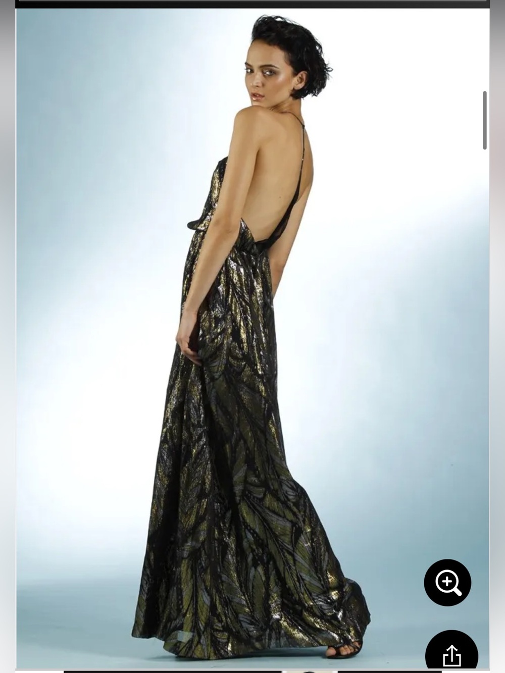 Backless Metallic Black and Gold Maxi Dress